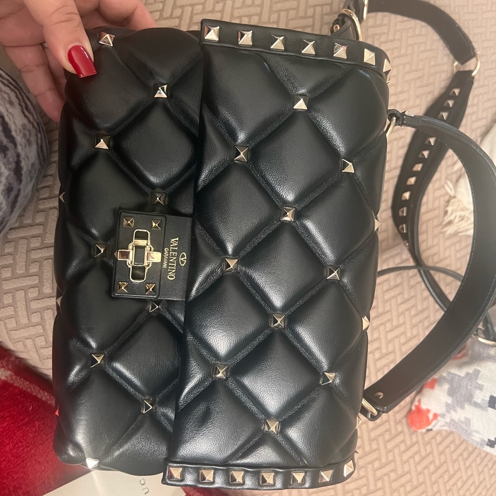 Valentino Black Quilted Studded Crossbody Bag